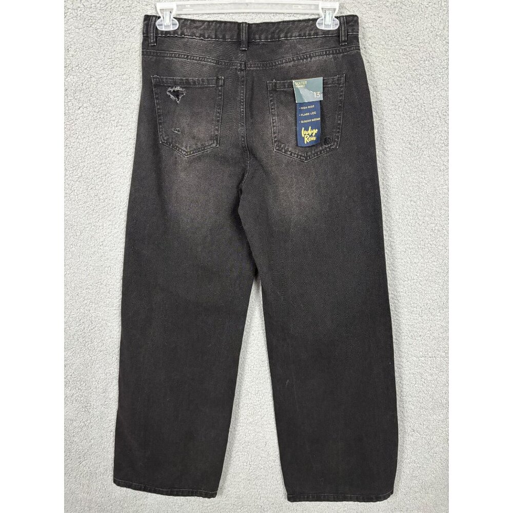 Indigo Rein Recycled Denim Skater Jeans High Rise Flare Leg 13 Distressed NWT's - Picture 3 of 7